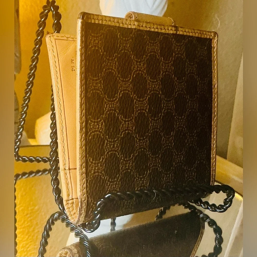 Celine Vintage Macadam Triomphe Brown Leather Bifold Wallet